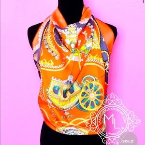 Hermes Orange/Gray 90cms Silk Scarf
